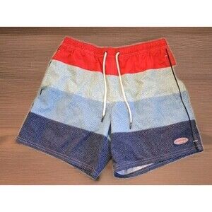 Vineyard Vines Red, Blue and Shades Blue Swim Trunks Mens Sz Large Stripe Pebble